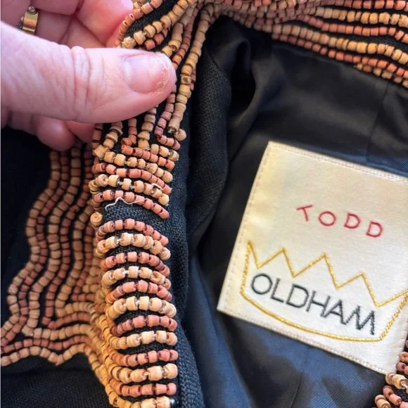 Todd Oldham vintage Black Jacket with brown Beaded Swirls medium collectable - Picture 15 of 16
